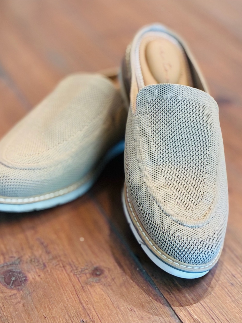 Me Too mesh mules in beige. Size 8.5